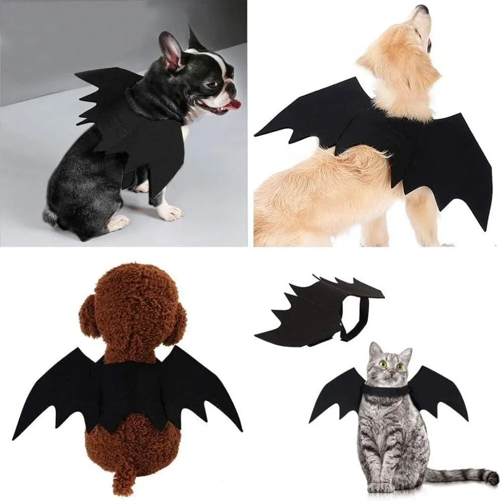 Adjustable Halloween Bat Wing Costume for Small Dogs and Cats - Black Magic